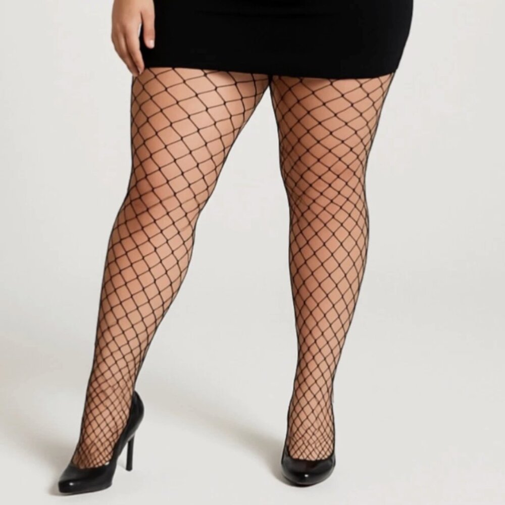 Vintage Y2K Black Fishnet Stockings Tights Womens Plus Size 1X Goth Sexy NIP